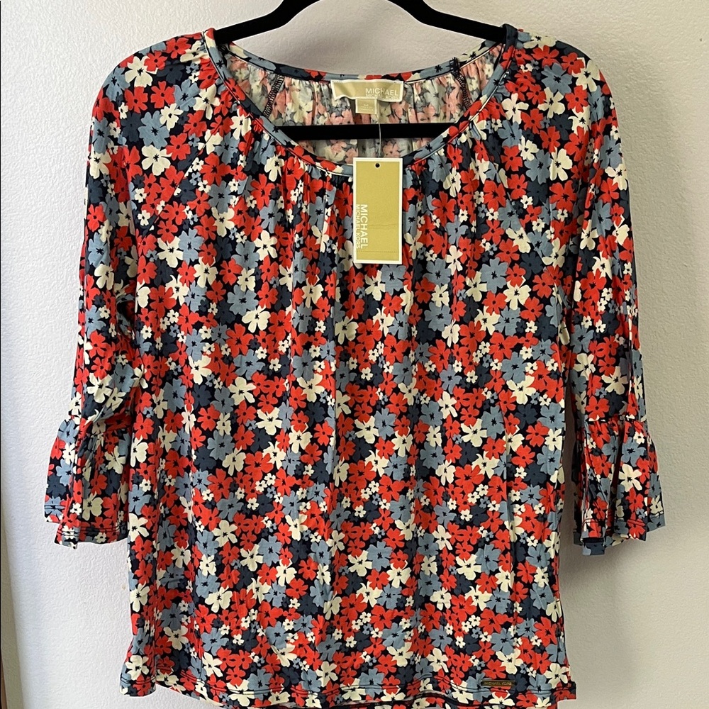 Michael Kors: Floral Blouse - Red, Blue, White